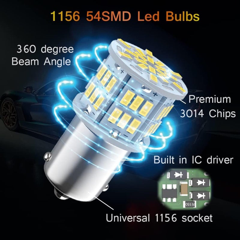 Melphan-Auto 1156 Bulb Reverse Light, Led 1141 1003 7506 BA15S Bulbs, 12V-24V 54-SMD Used for Truck Car Backup Reverse Lights, Tail Parking Lights,Camper Trailer RV Interior Light, 4pcs White - Image 4